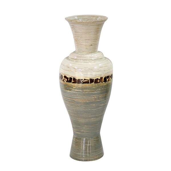 23" Spun Bamboo Vase - Bamboo In White And Gray W/ Coconut Shell