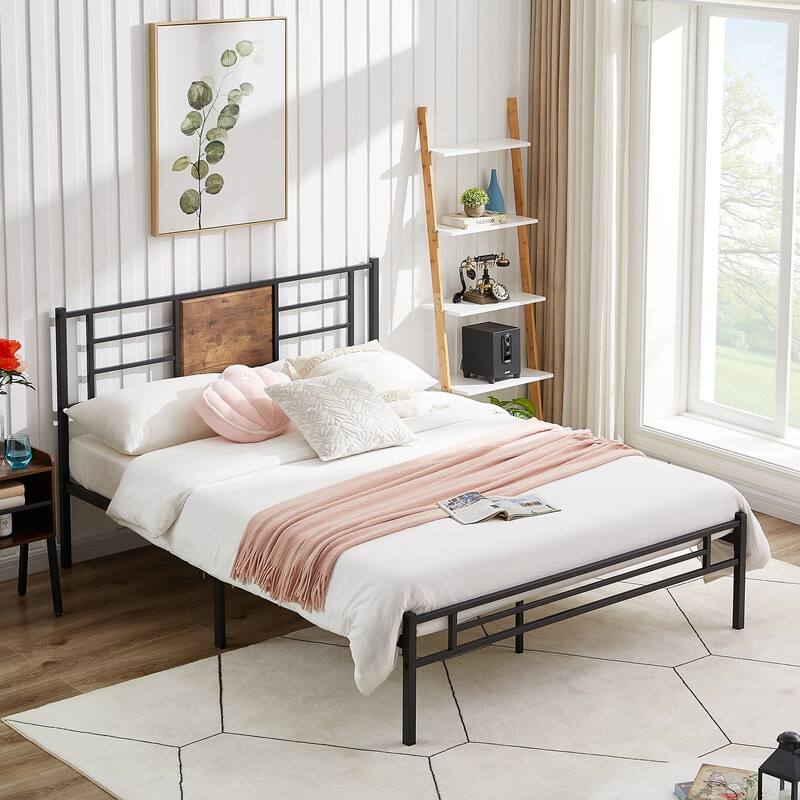 VECELO Twin/Full/Queen Size Beds，Wood Platform Bed Frame with Headboard
