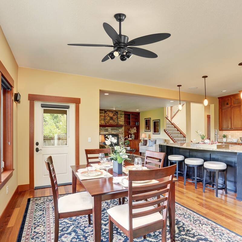 52-inch Matte Black Ceiling Fan with Remote and Light(5-Blade)
