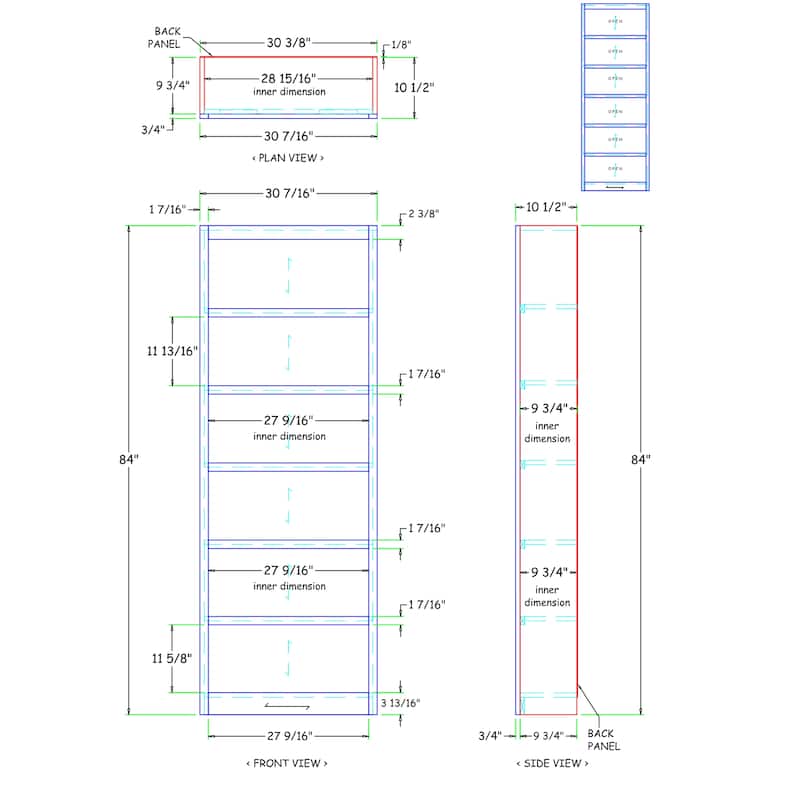 Concepts in Wood 6 Shelf Wood Bookcase, 84 inch Tall