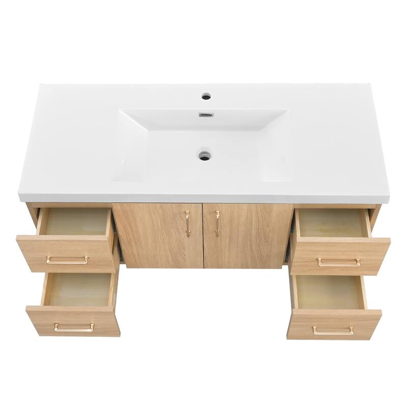 Prismella 36" 48" Wall-Mount Bathroom Vanity in Oak with Top