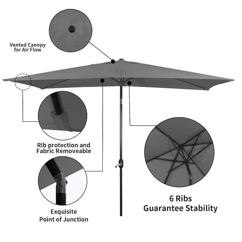 10 ft. Aluminum Rectanglar Market Patio Umbrella without Base