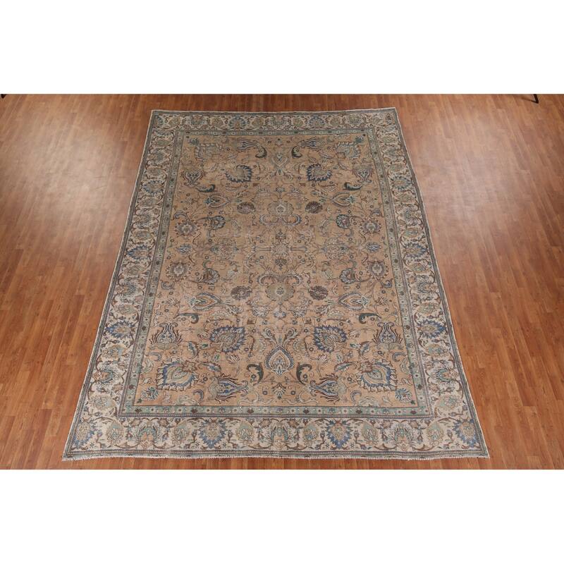 Distressed Tabriz Vintage Persian Rug Handmade Oriental Wool Carpet - 9'6" x 12'7"