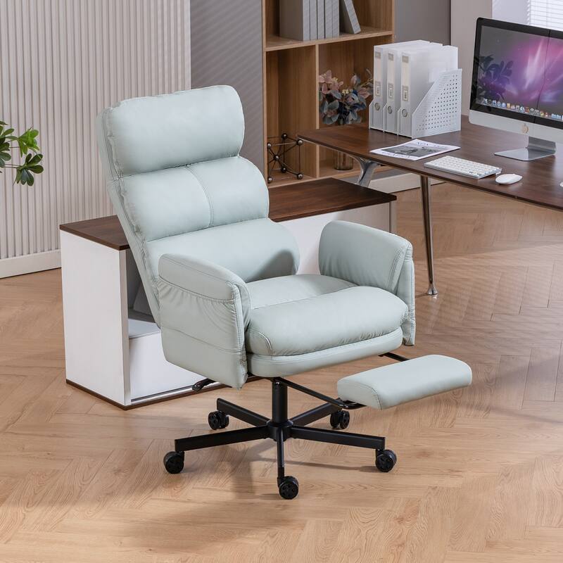 Cross-legged Office Chair with Flip-up Arms and Headrest, High-Back Ergonomic Executive Chair with Footrest and Side Pockets