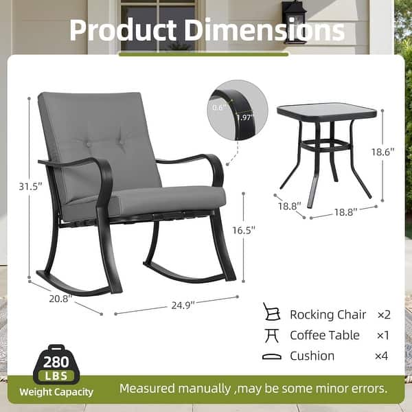 dimension image slide 0 of 2, Solaura 3-piece Outdoor Patio Rocking Chairs Conversation Bistro Set