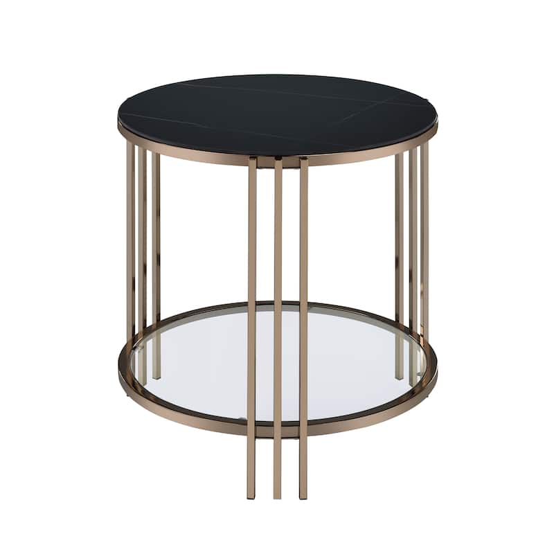 Abisha Sintered Stone Top & Champagne Finish End Table - Concrete - Black