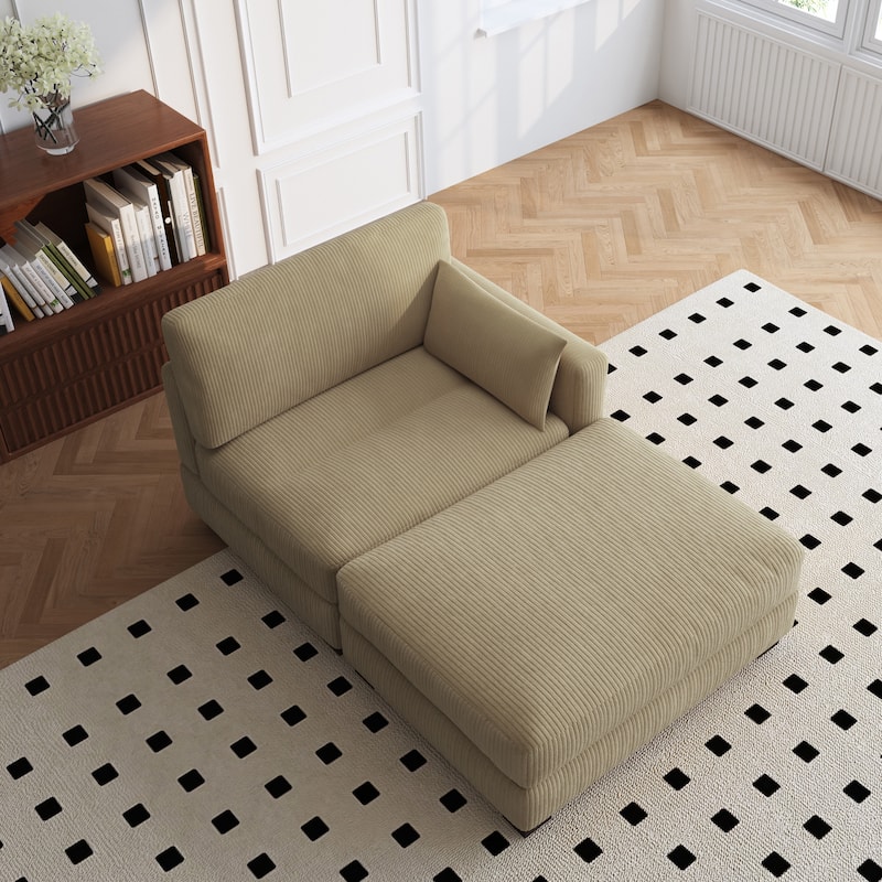 Modern 43'' Corduroy Comfy Sectional Chaise Lounge with Pillow
