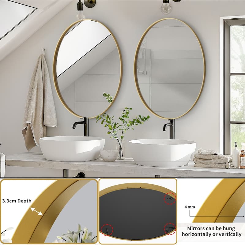 Oval Gold Metal Frame Wall Mirror - 21.65” x 29.92”