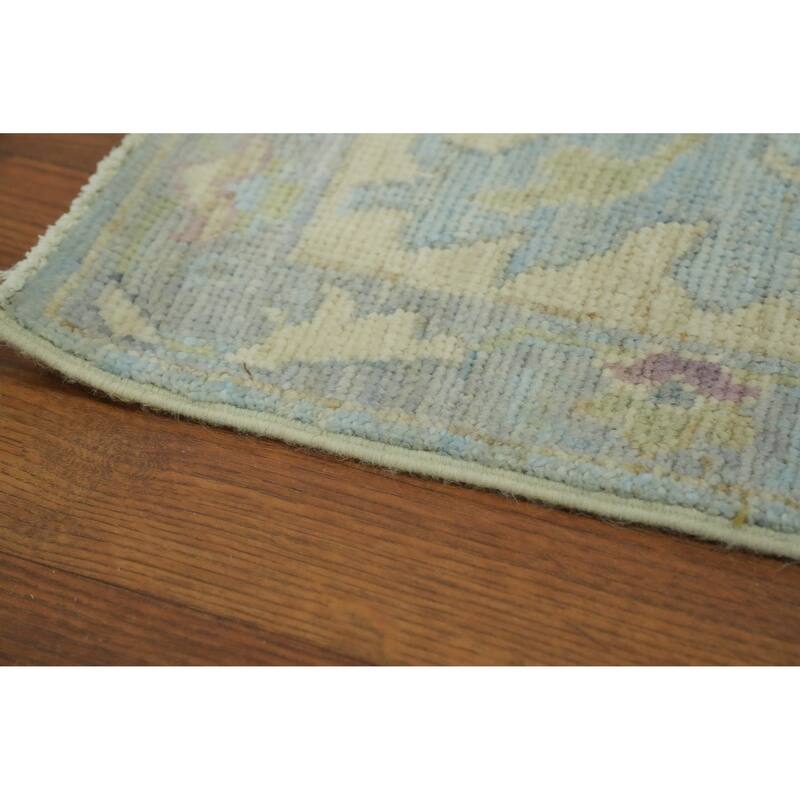 Handmade Blue Oushak Vegetable Dye Area Rug, Floral Geometric Carpet - 10' 3'' X 7' 11''