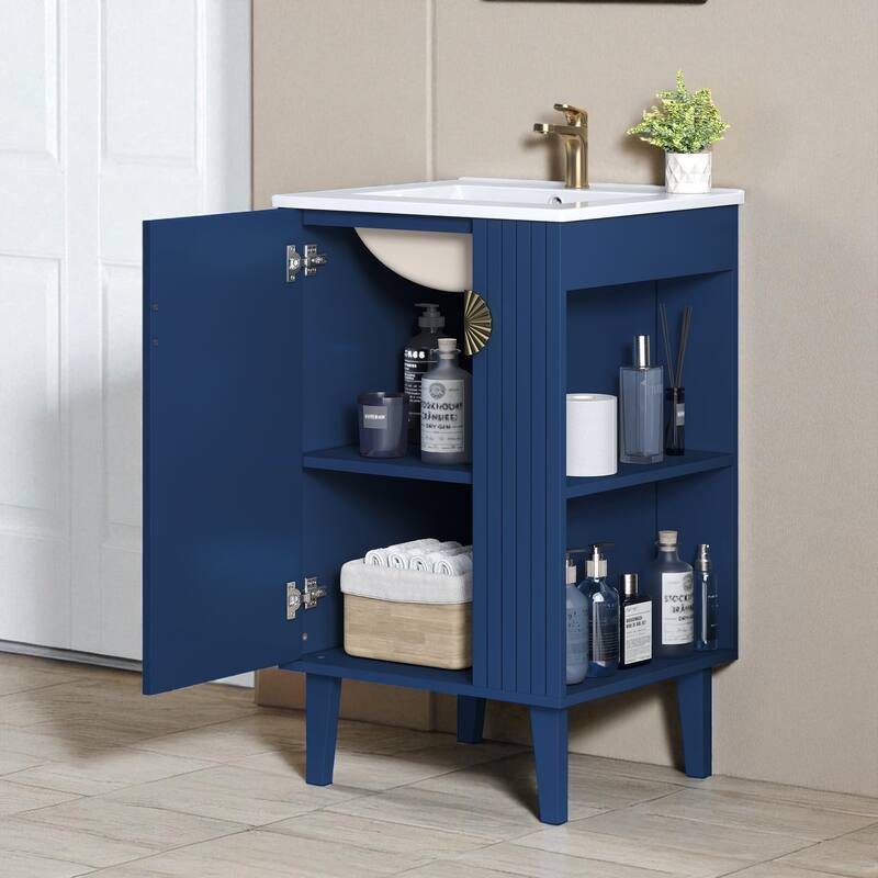 20" Freestanding Bathroom Vanity with Ceramic Sink, Soft-Close Door and Half-Moon Pull, French Style Cabinet