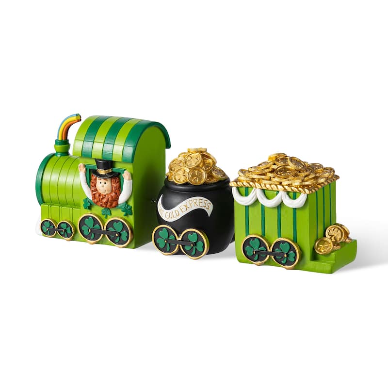 Glitzhome Set of 3 St.Patrick's Resin Leprechaun Train Table Decor