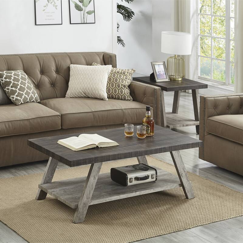 Modern Storage 3-Piece Coffee Table Set with Shelf and Wide-angled Legs for Living Room