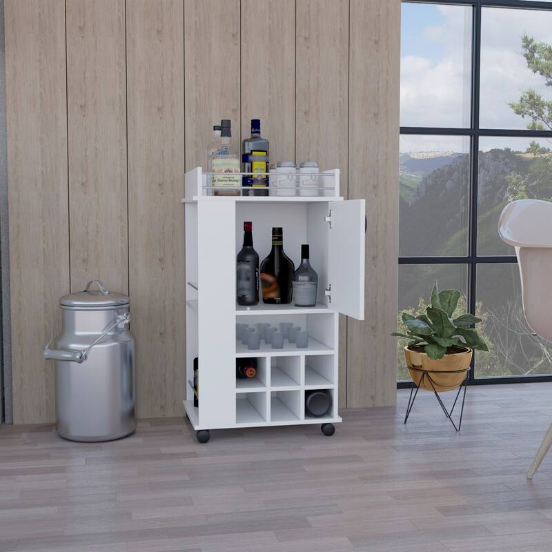Anmytek Farmhouse Bar Cart with Storage Cabinet Wine Rack and Rolling Casters