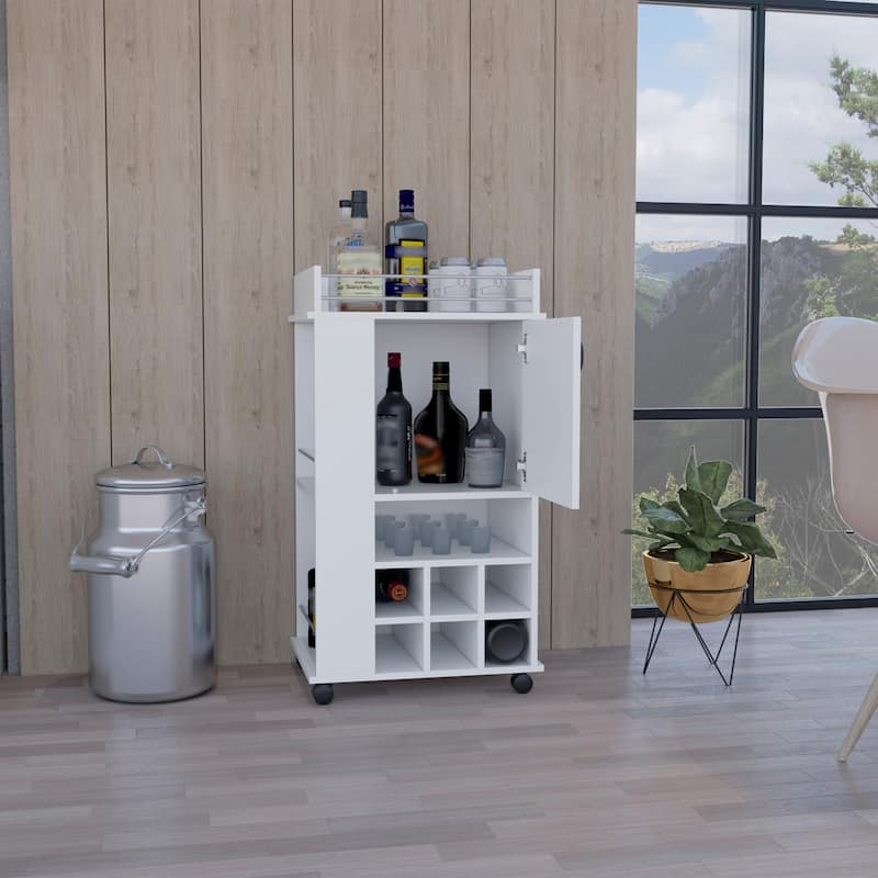 Fargo Bar Cart with Cabinet, 6 Built-in Wine Rack and Casters