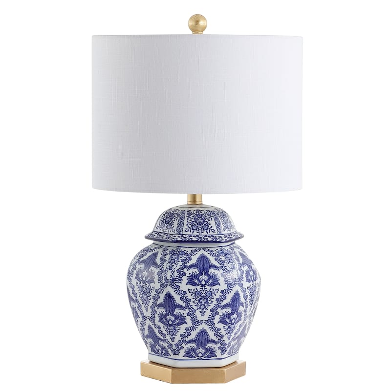 Taipei 25" Ginger Jar Ceramic/Metal LED Table Lamp, Blue/White by JONATHAN Y