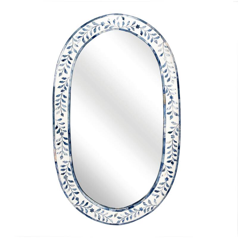 Trubadur 40"W x 24"H Oval Bone Inlay Decorative Wall Mirror