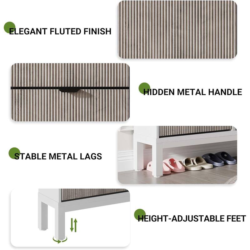 Shoe Storage Cabinet with 4 Flip Drawers, Fluted Shoe Organizer with Metal Legs