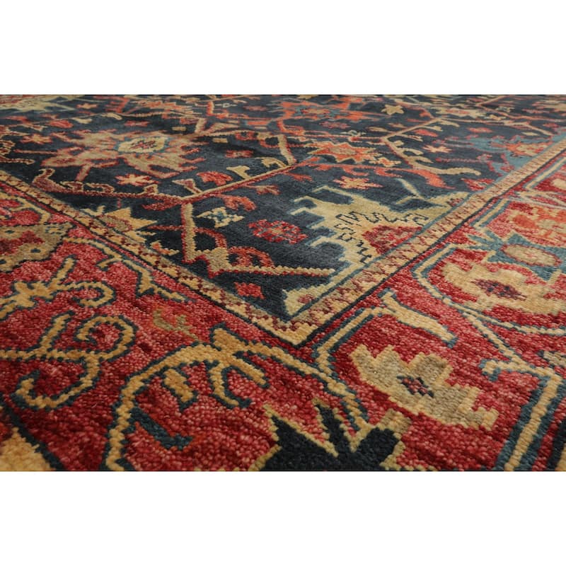 Hand Knotted Arts & Craft Blue Turkish Oushak Wool Traditional Area Rug