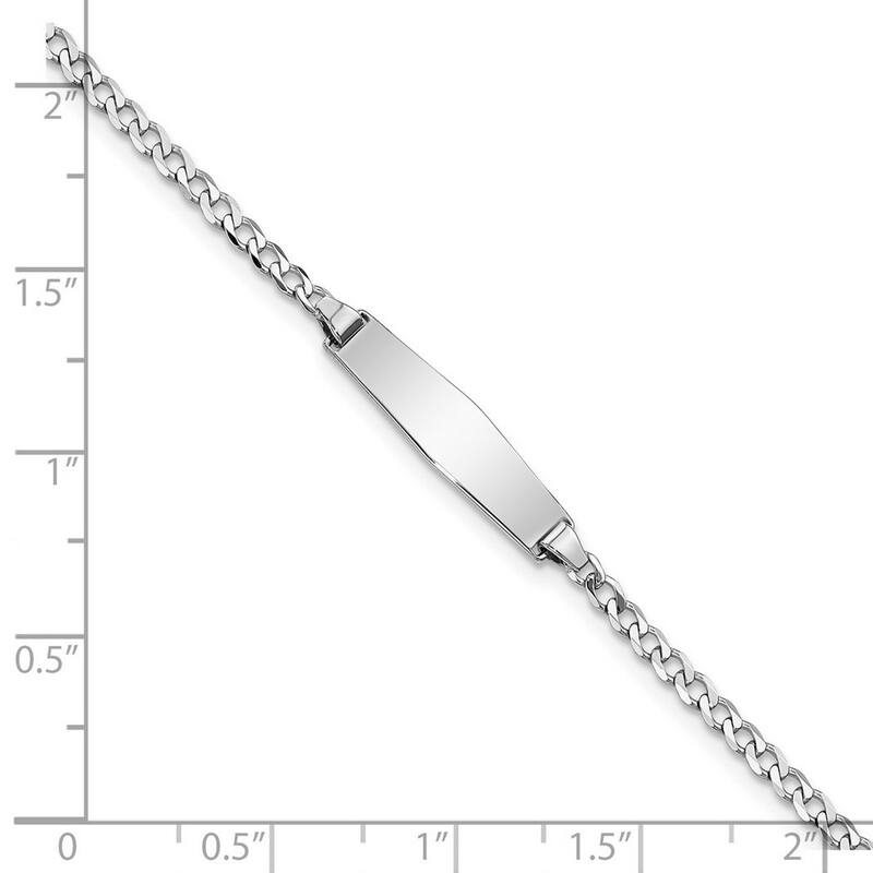 Curata 5.5mm 14k White Gold Engravable Flat Curb Link Soft Diamond Shape ID Bracelet 7 Inch