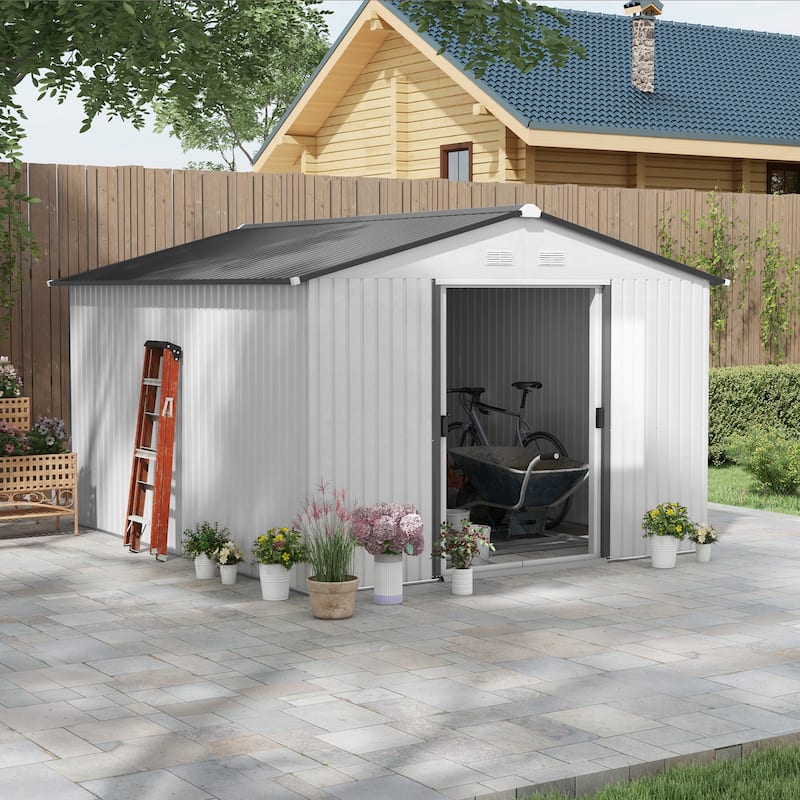 Outsunny 11' x 9' Dark Grey Metal Garden Shed