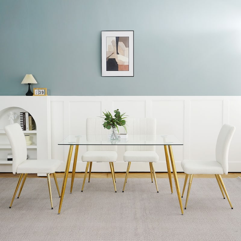 Modern Black Teddy Wool Dining Chairs Set of 4, Upholstered Chair with Fabric Accent Side Chair, Side Chair with Gold Metal Legs