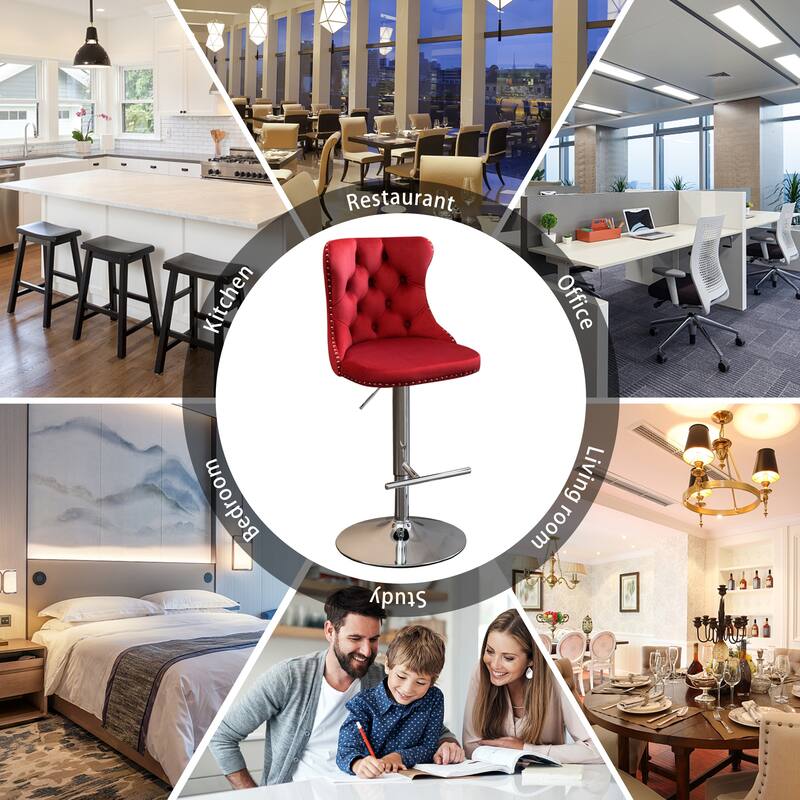 Velvet Adjustable Swivel Counter Height Barstools Set of 6