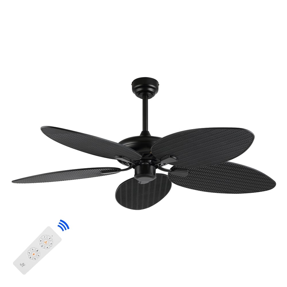 Max 52" Bohemian Industrial Iron/Plastic Mobile-App/Remote-Controlled 6-Speed Palm Blade Ceiling Fan, by JONATHAN Y