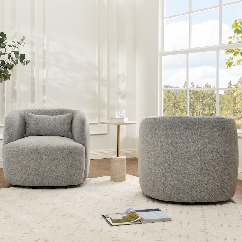 KINWELL 34" Wide Boucle Upholstered Sherpa Swivel Armchair (Set of 2)