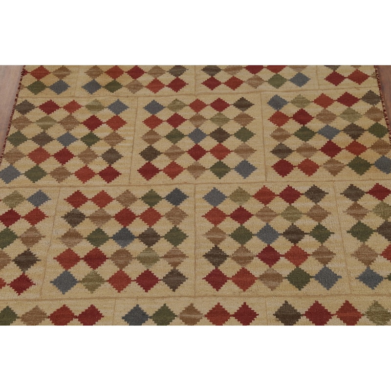 All-Over Flat Weave Geometric Kilim Indian Rug Handmade Wool Carpet - 5'0"x 7'10"