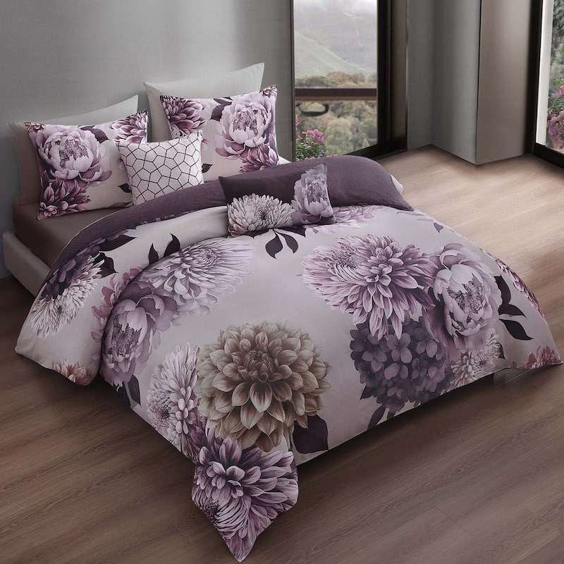 Bebejan Plum Petal 100% Cotton Sateen 5 Piece Reversible Comforter Set