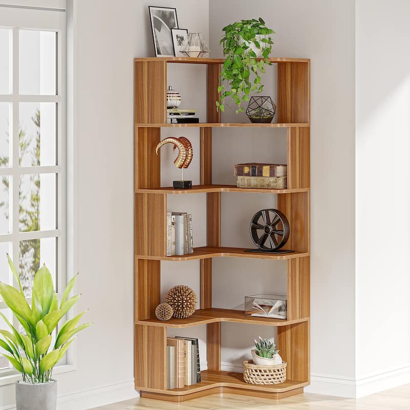 6-Tier Corner Bookshelf, Modern Bookcases for Home Office, Living Room - 23.62" D x 23.62" W × 64.96" H