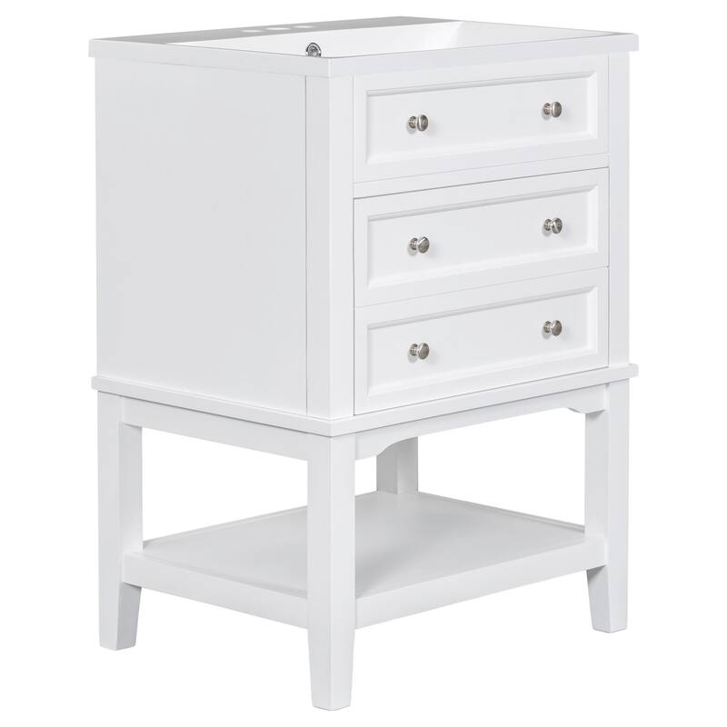 24 Inch MDF Freestanding Bathroom Vanity Set in White Integrated Ceramic Sink - 24" x 32" in.