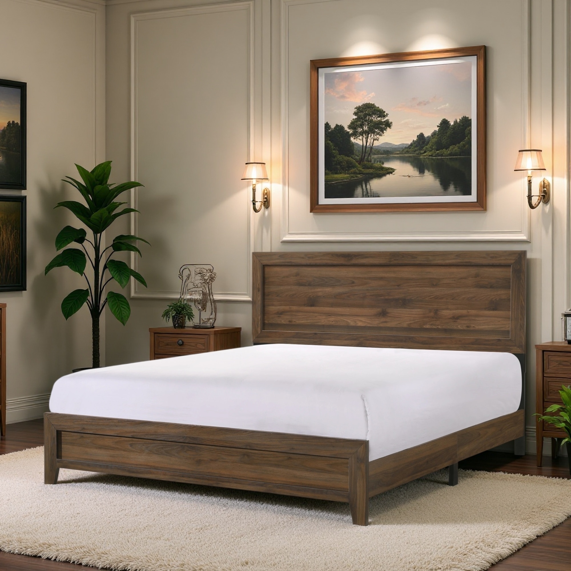 Wood Panel Bed with Fabric Finish and Contemporary Style