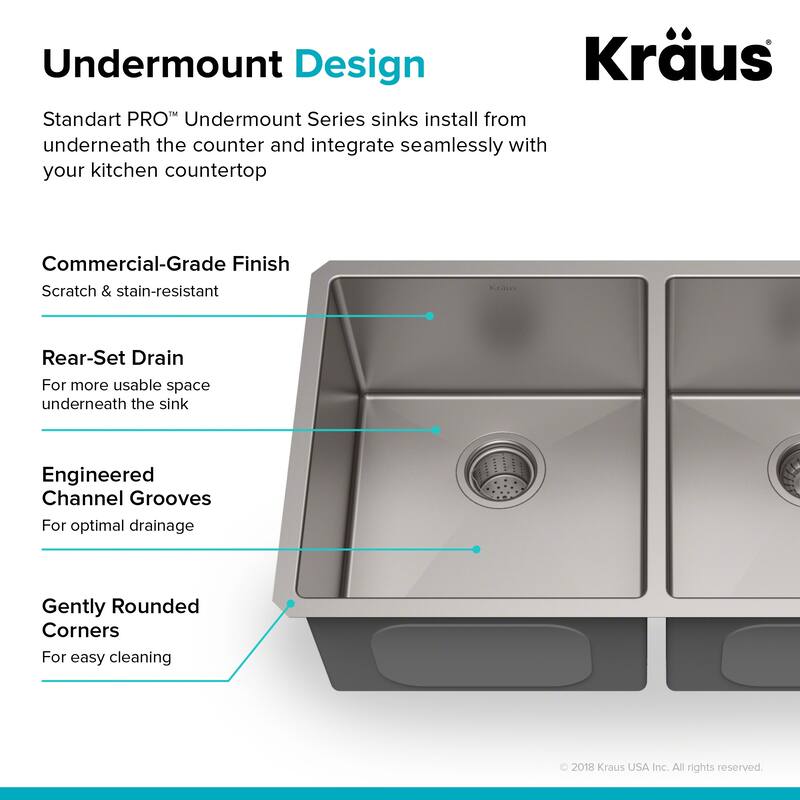 KRAUS Standart PRO Stainless Steel 33 in 50/50 Undermount Kitchen Sink