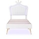 preview thumbnail 15 of 16, Twin Size Upholstered Bed Frame with LED Lights, Modern Upholstered Princess Bed with Crown Headboard, White+Pink