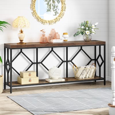 71 Inches Extra Long Console Table Sofa Table with Open Storage Shelf, Narrow Long Sofa Tables Entry Table Behind Couch Table
