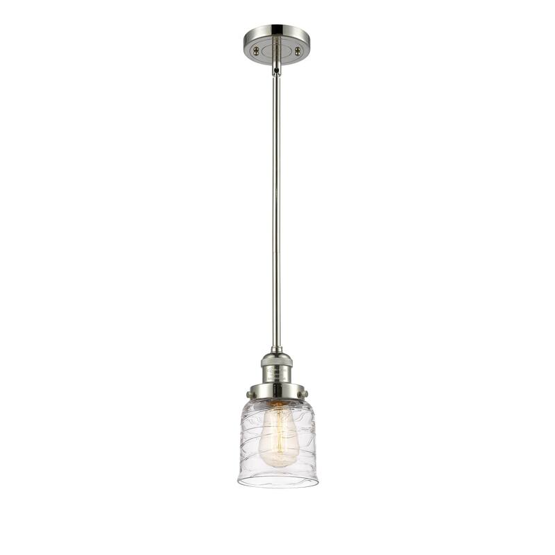 Innovations Lighting Franklin Restoration Bell - 1 Light 5" Stem Hung Mini Pendant - Deco Swirl/Polished Nickel