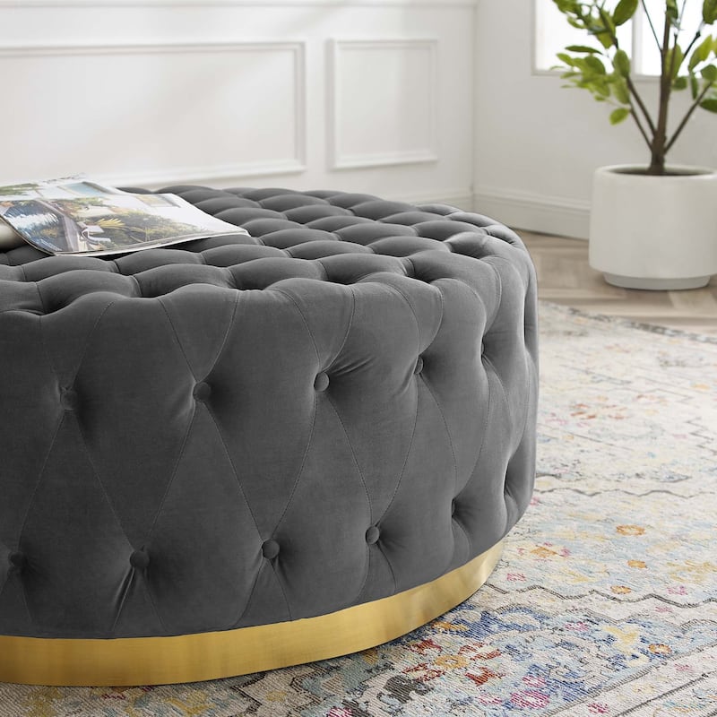 Ensconce Tufted Performance Velvet Round Ottoman