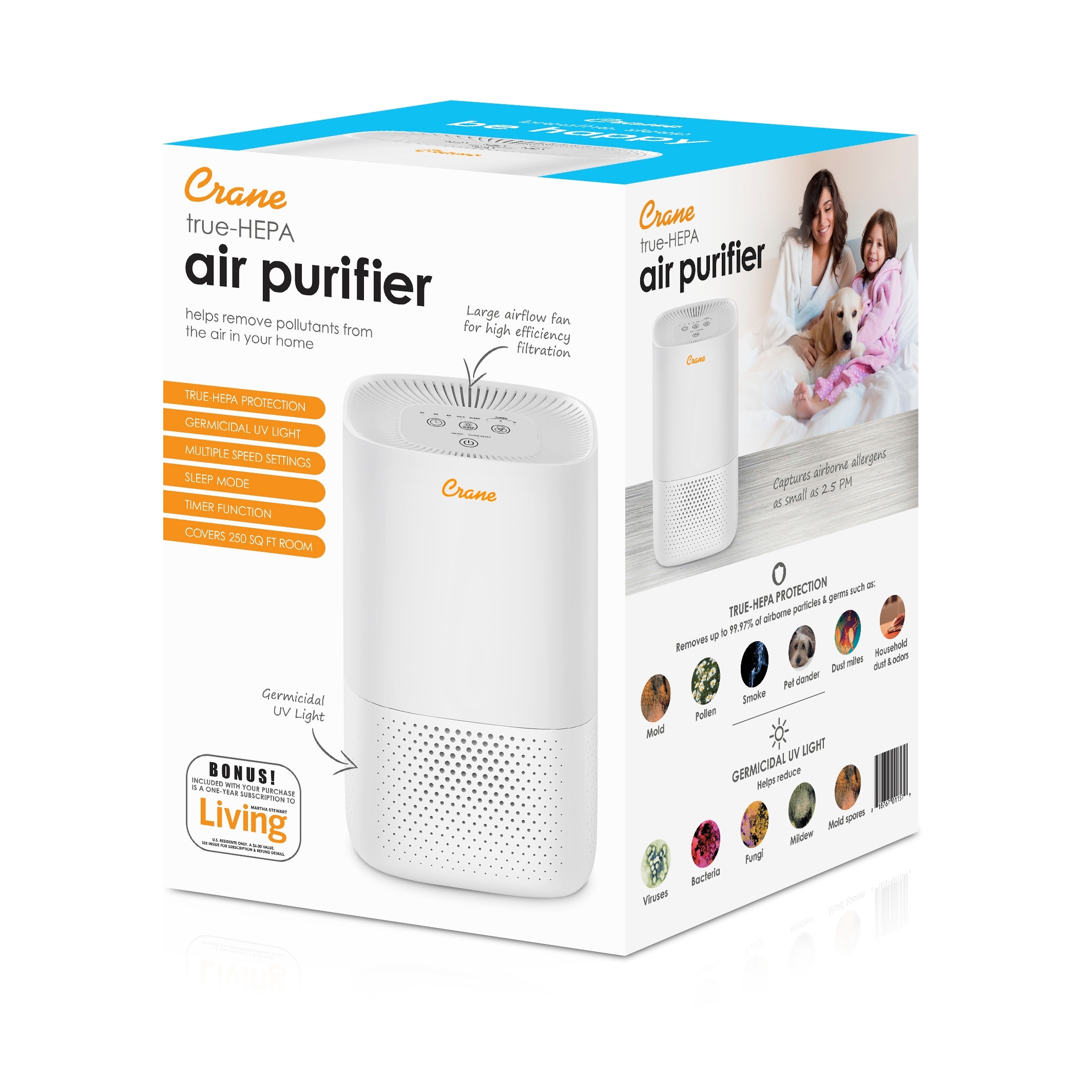 Room air purifier with uv light top