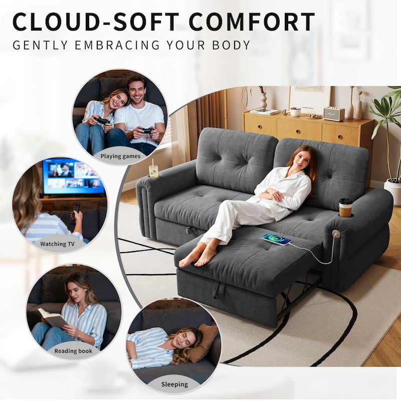 GDFStudio - Chenille Convertible 2-Seater 74" Sofa Bed