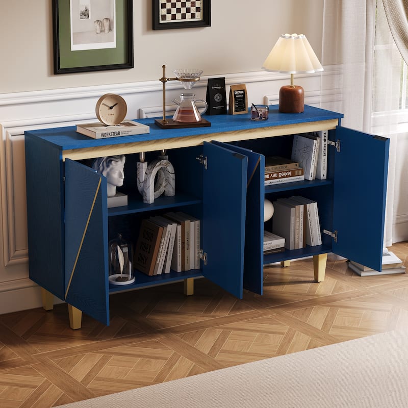 60" Retro Buffet Cabinet - 4-Door Vintage Sideboard with Adjustable Shelves for Dining/Living Room