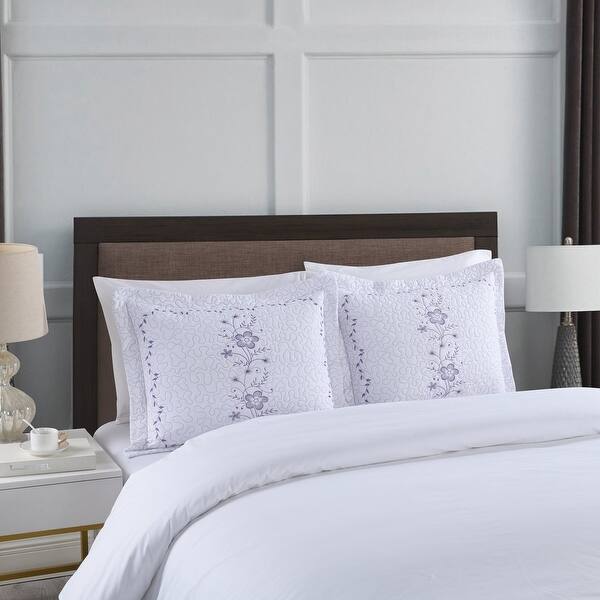 slide 2 of 55, MarCielo 2 Pack Pillow Shams Throw Pillow Covers Euro Sham Embroidery Standard - White/Purple