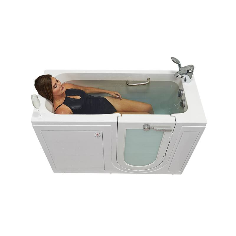 Ella Lounger 27"x60" Acrylic Hydro Massage Walk-In Bathtub with Outward Swing Door, 2 Piece Fast Fill Faucet, 2" Dual Drain