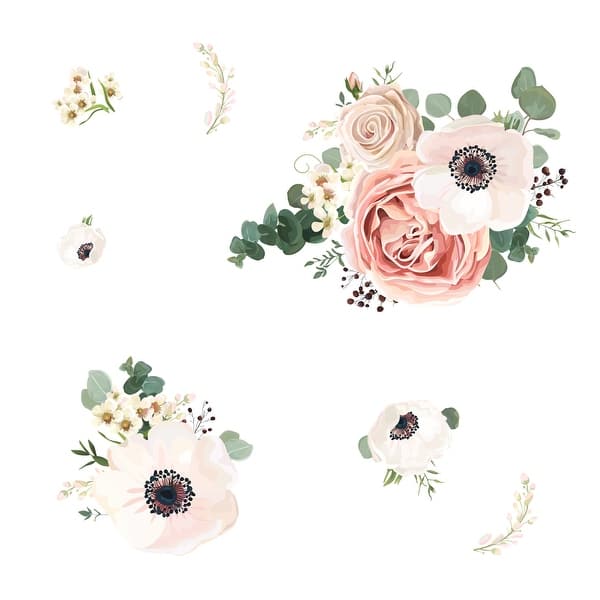 slide 2 of 4, RoomMates White & Pink & Green Fresh Floral Giant Giant Wall Decals
