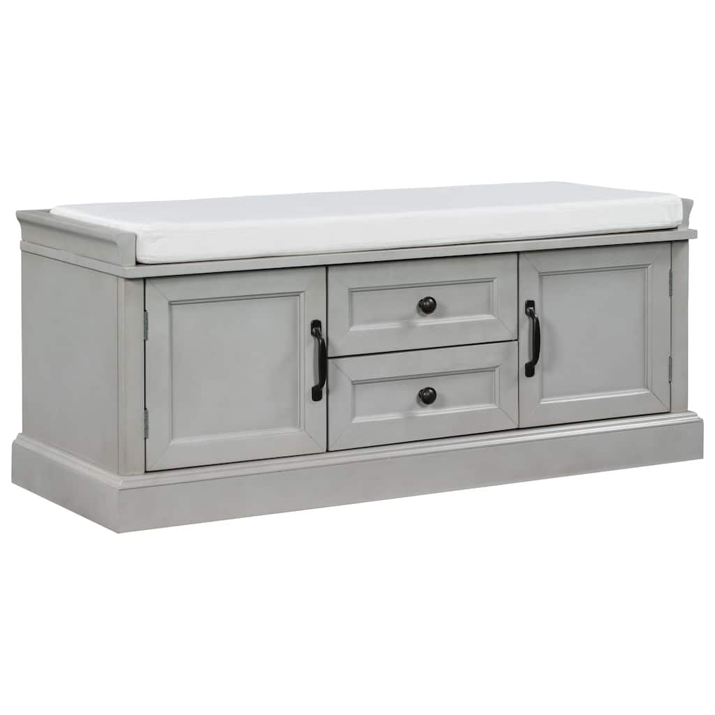 Storage Bench with 2 Drawers, 2 Cabinets and Removable Cushion - 42.5"L x 15.9"W x 17.5"H