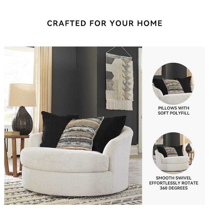 Signature Design by Ashley Cambri White Oversized Round Swivel Chair - 58"W x 54"D x 39"H