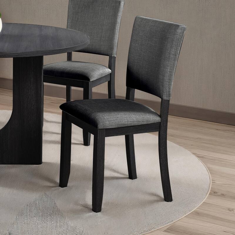 5pc Dining Set Kitchen Dinette Upholstered Fabric Chairs Round Table Pedestal Base Table 4x Side Chairs Dining Room