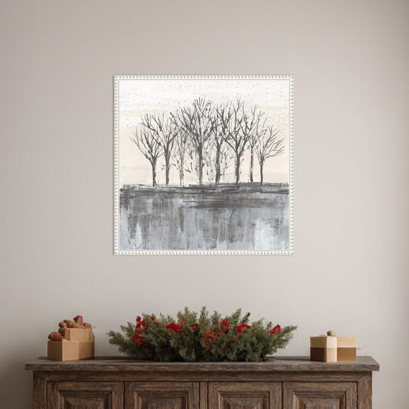 Trees at Dawn II Neutral by Silvia Vassileva Framed Canvas Wall Art Print - Sylvie Beaded White