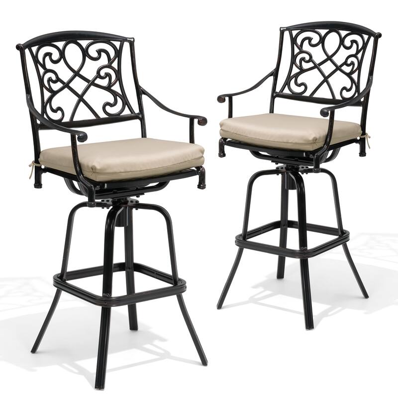 Outdoor Patio Aluminum Swivel Bar Stool with Sunbrella Cushion - CanvasAntiqueBeige - 2-Piece