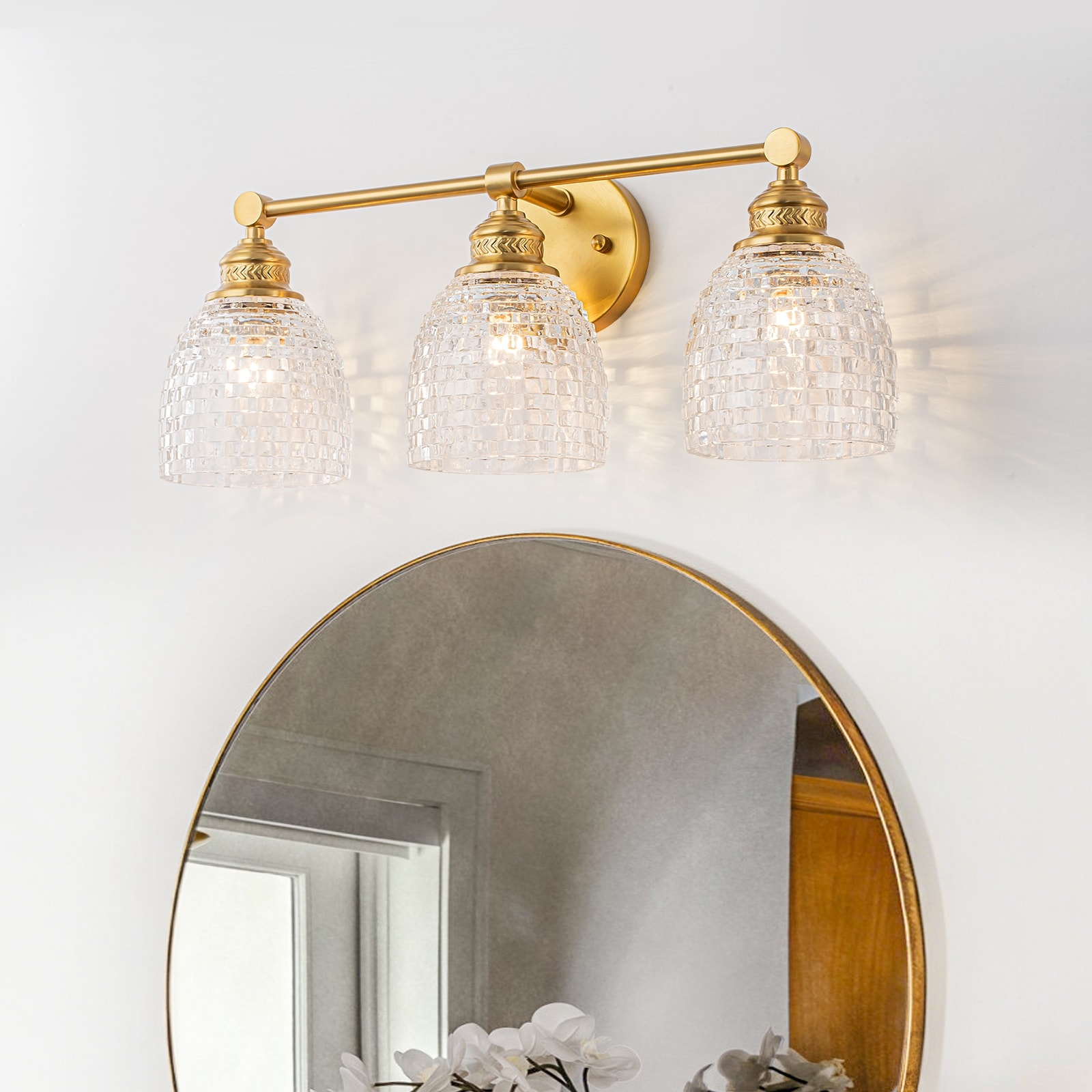 Modern Mosaic Glass Wall Sconce Cup Shape Clear Glass Vanity Lighting